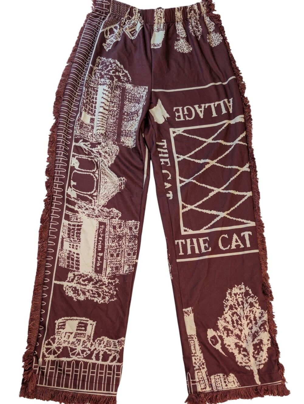 Super Soft Red Rug Fringe Pants Stretch Allage The Cat Women's Size M Comfy